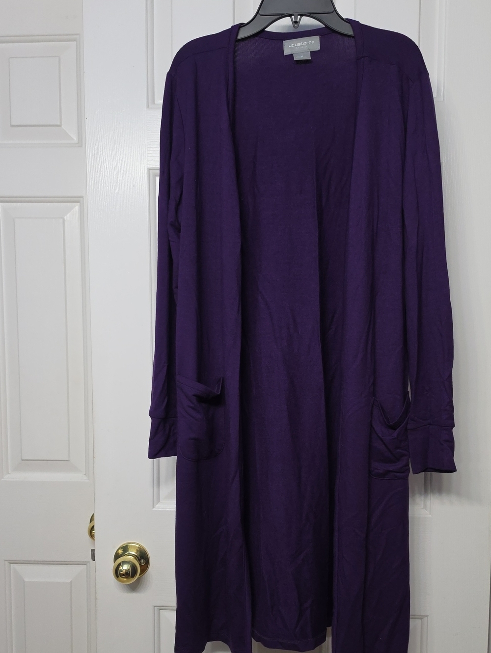 Liz Claiborne Deep Purple Open Front Long Cardigan